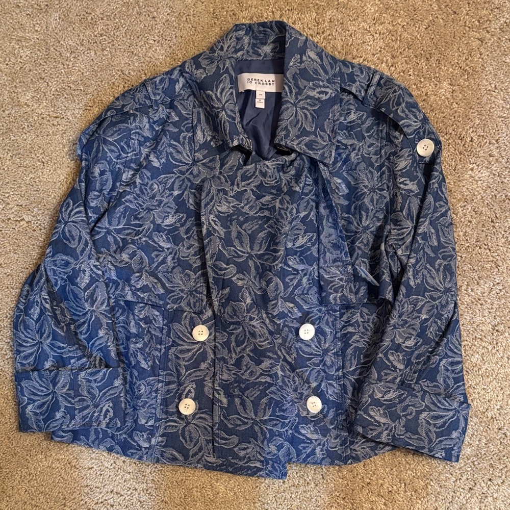 10 Crosby Derek Lam Navy Floral short Trench Coat